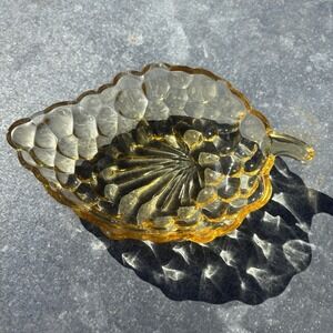 Vintage 1940's Anchor Hocking Grape Pattern Depression Glass Yellow/Amber dish